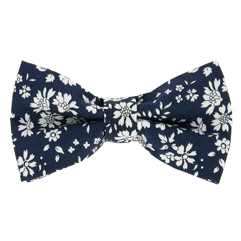 Noeud papillon liberty bleu marine à fleurs blanches - Bleuet