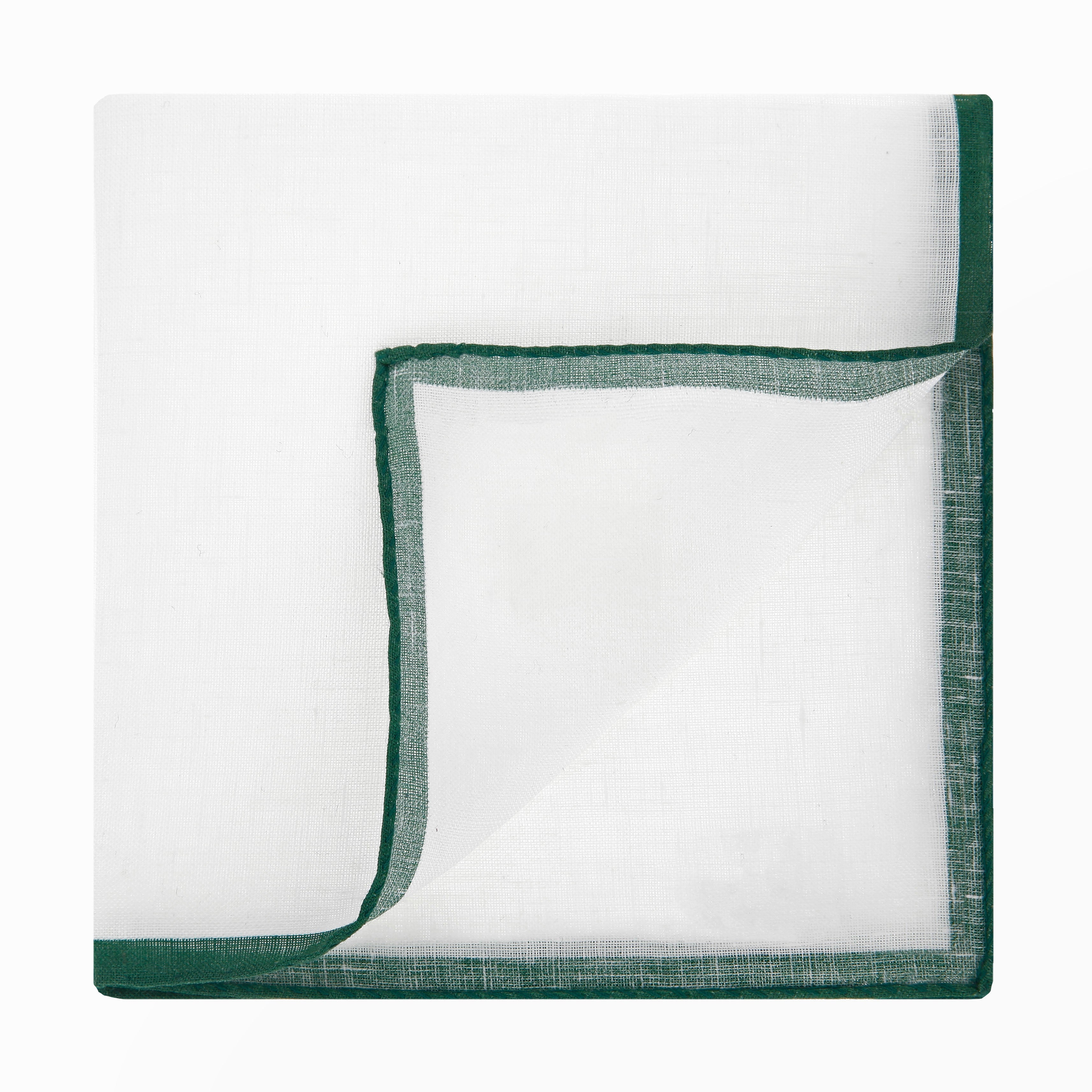 Pochette de costume en lin blanc avec ourlet vert anglais