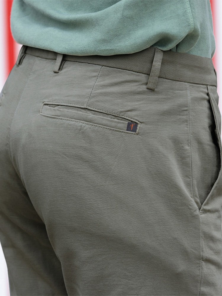 Pantalon chino olive en lin et coton