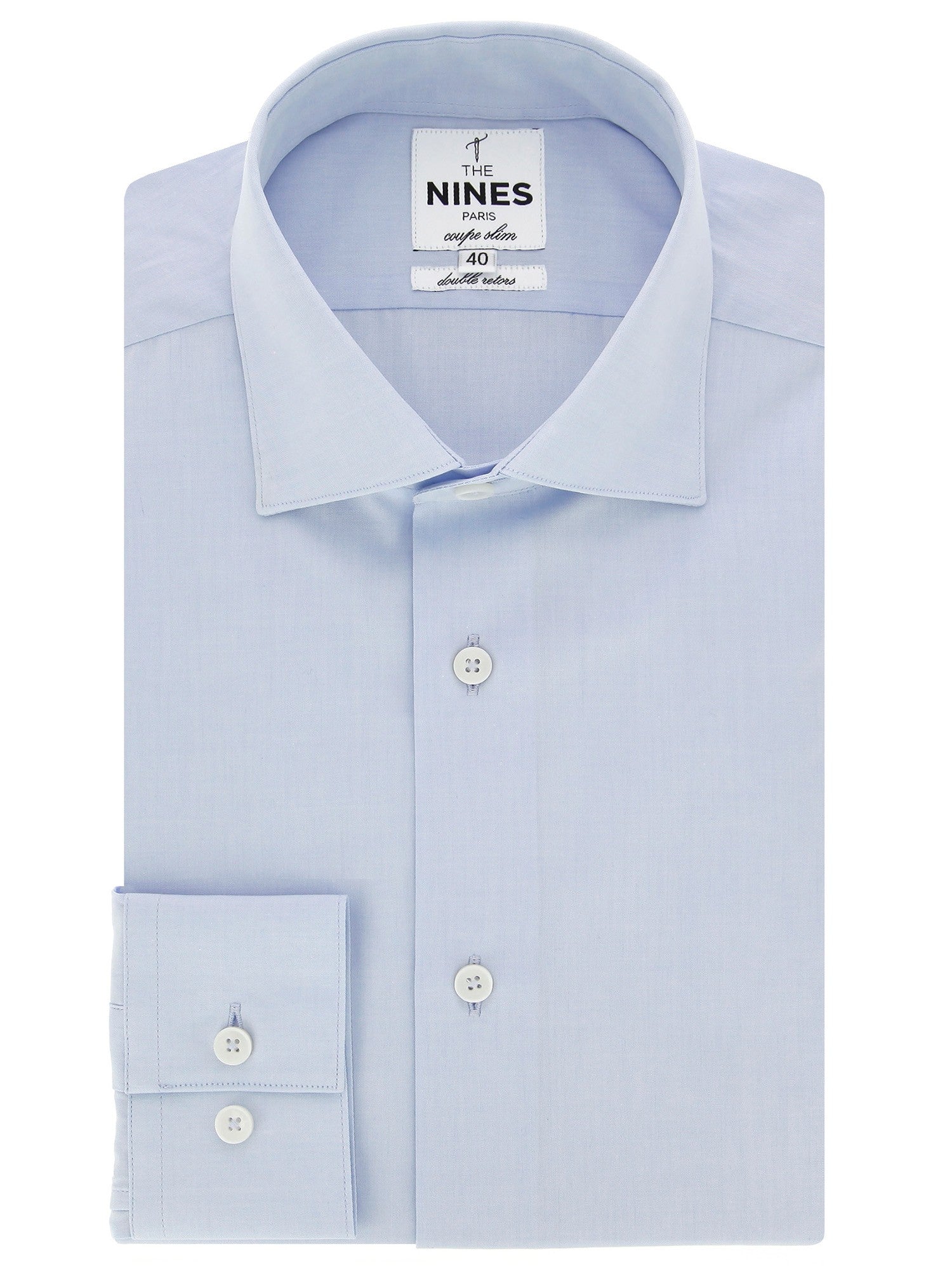 Chemise col italien popeline bleu ciel