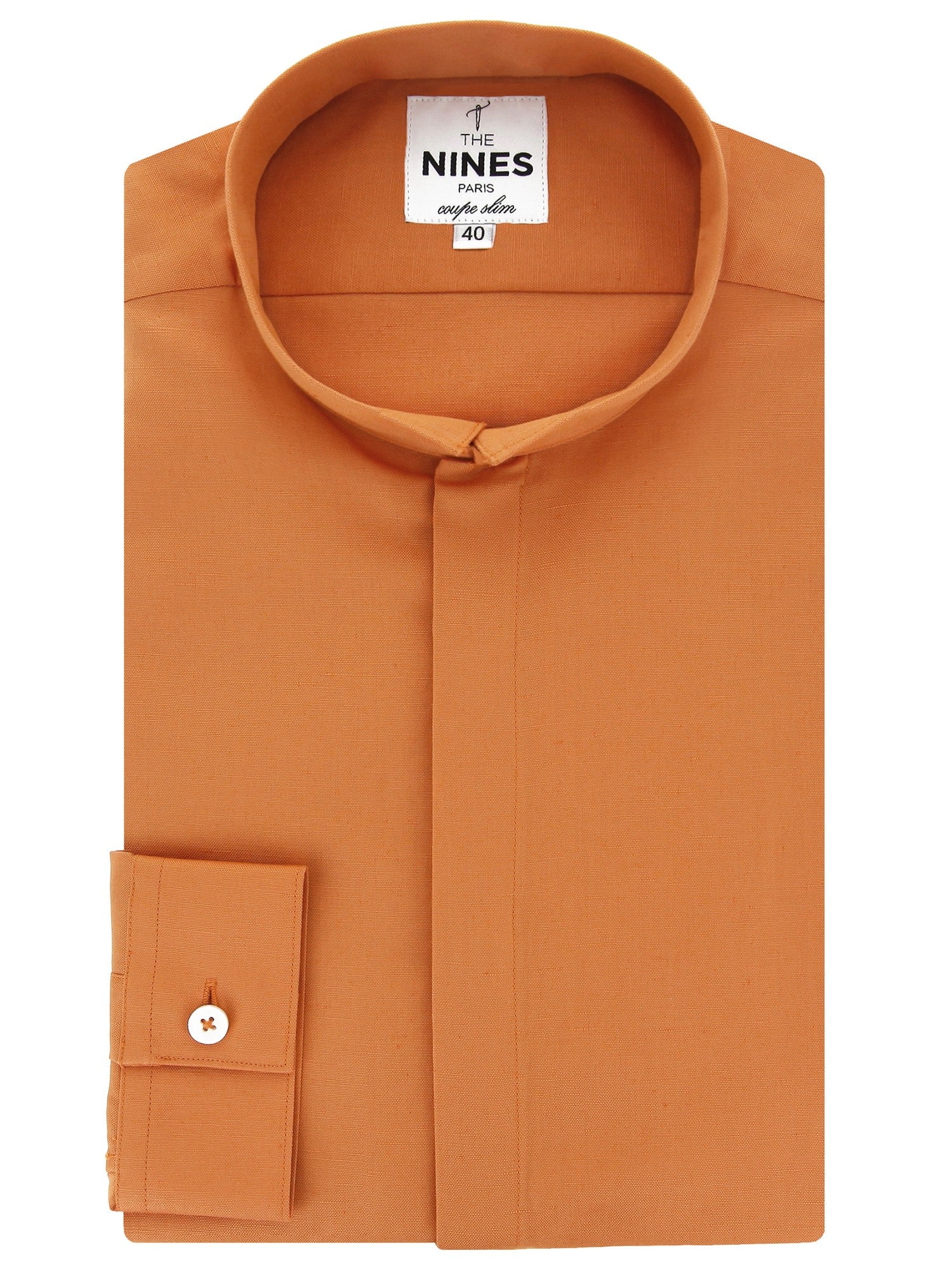 Chemise col inversé en lin et coton orange