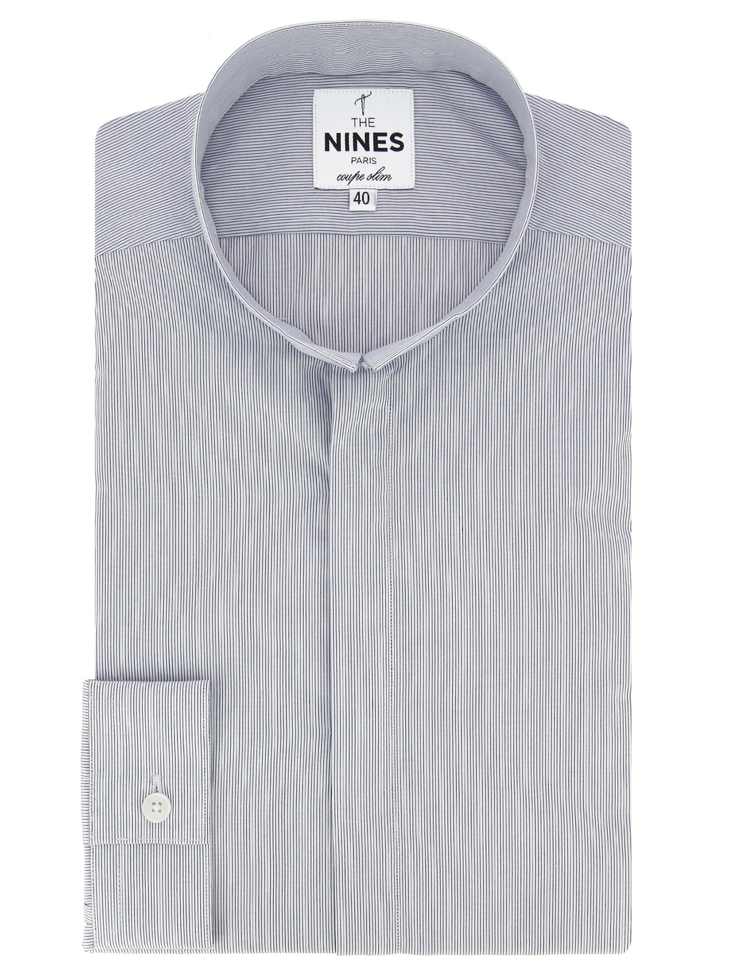 Chemise col inversé à rayures bleu marine