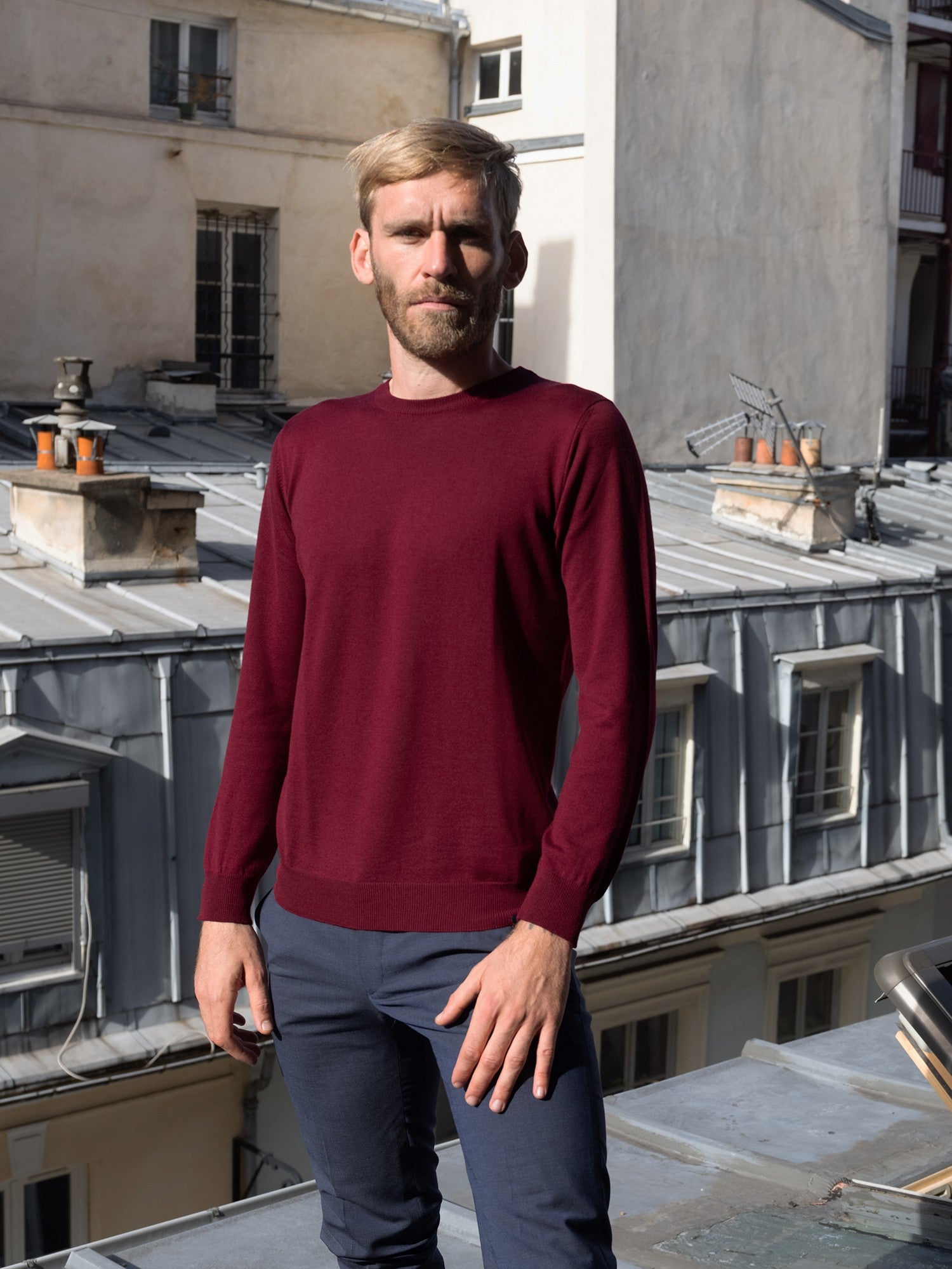 Pull col rond bordeaux cashwool