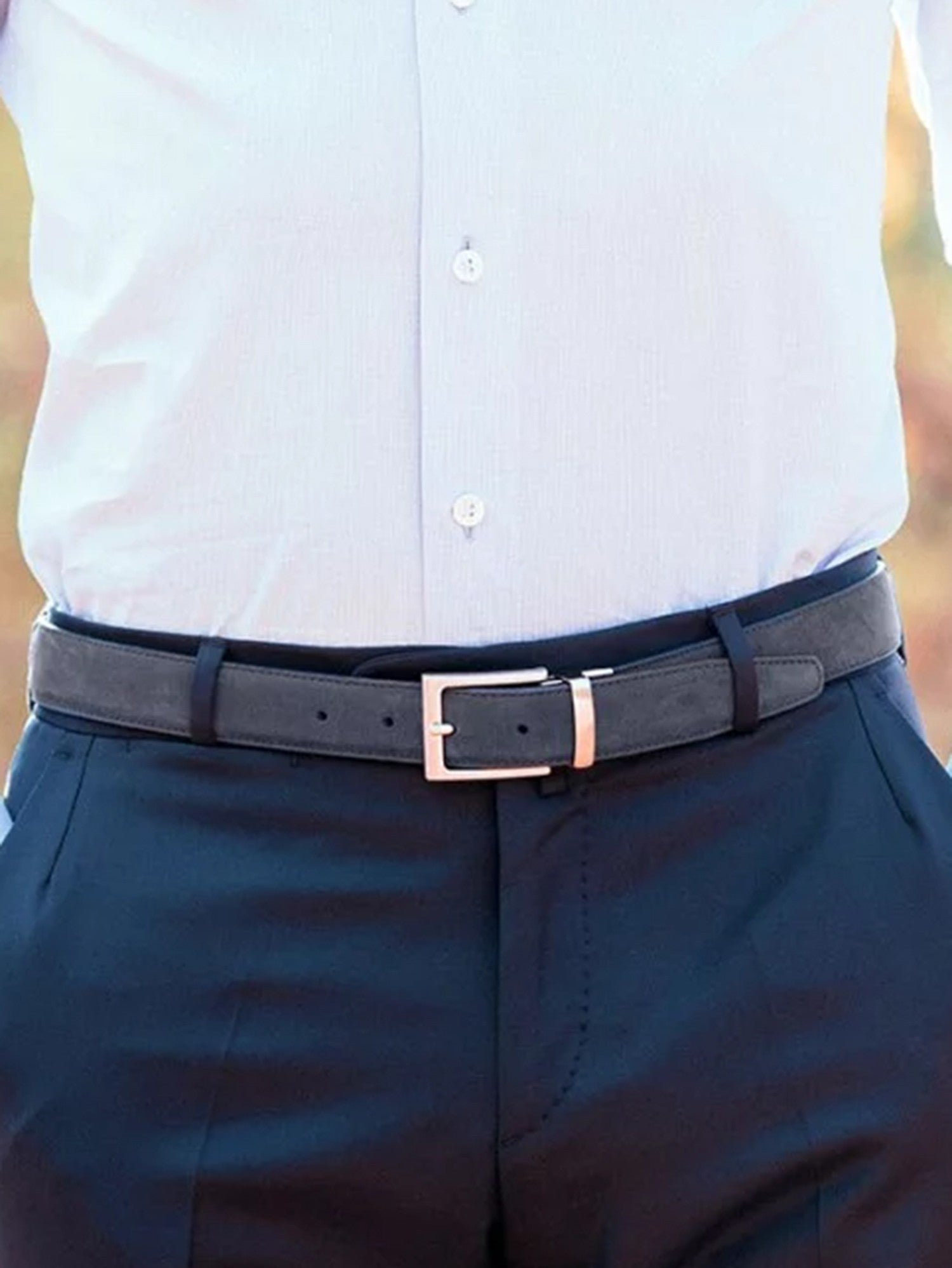 Ceinture réversible bleu marine cuir et nubuck - Clint