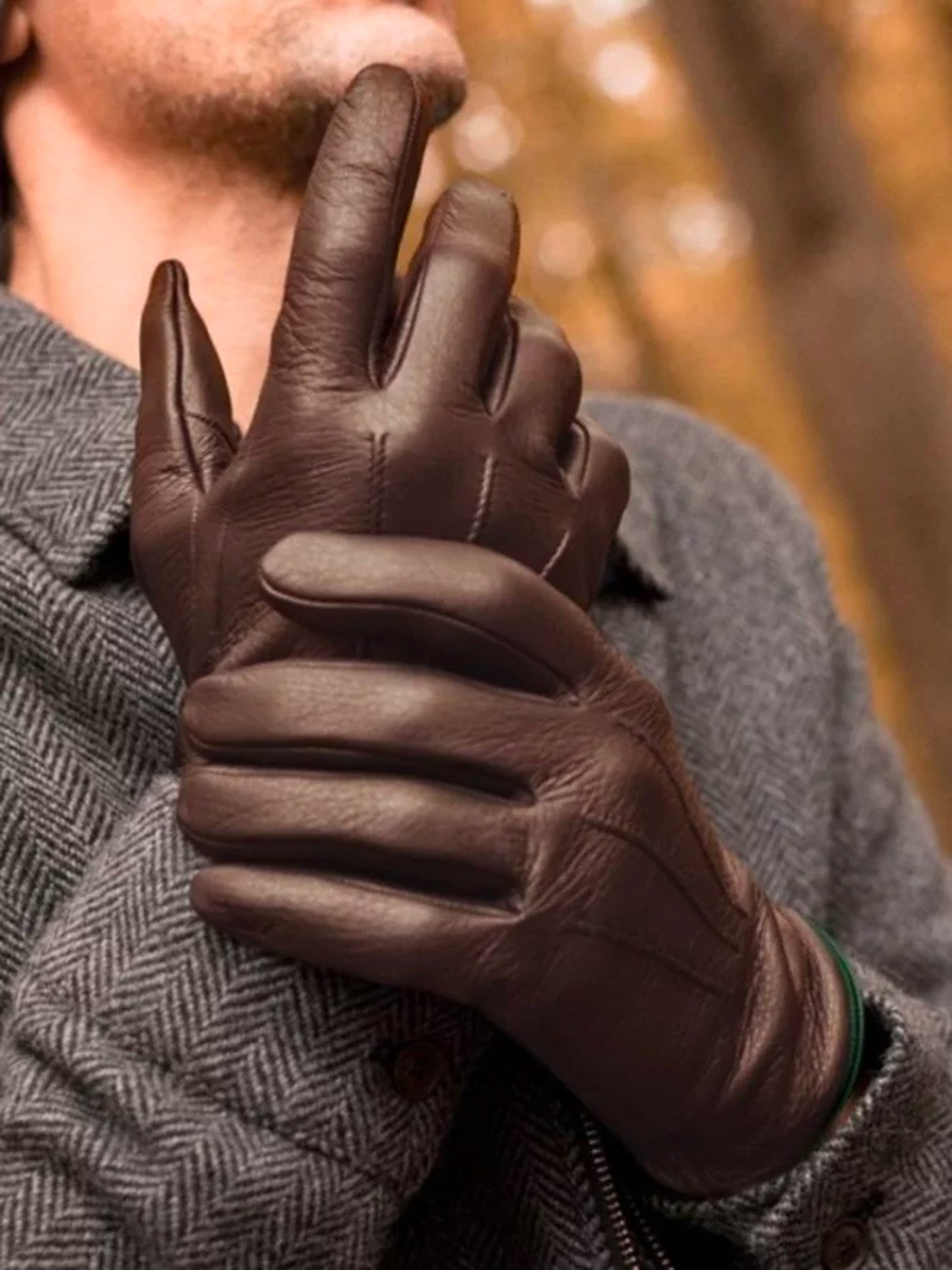 Gants en cuir tactiles mocca