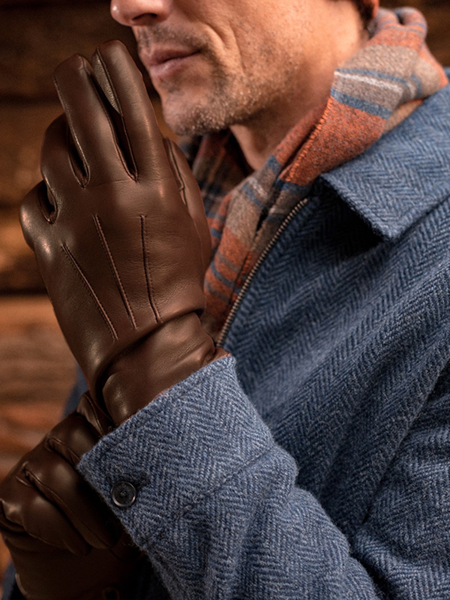 Gants en cuir marron doublure cachemire