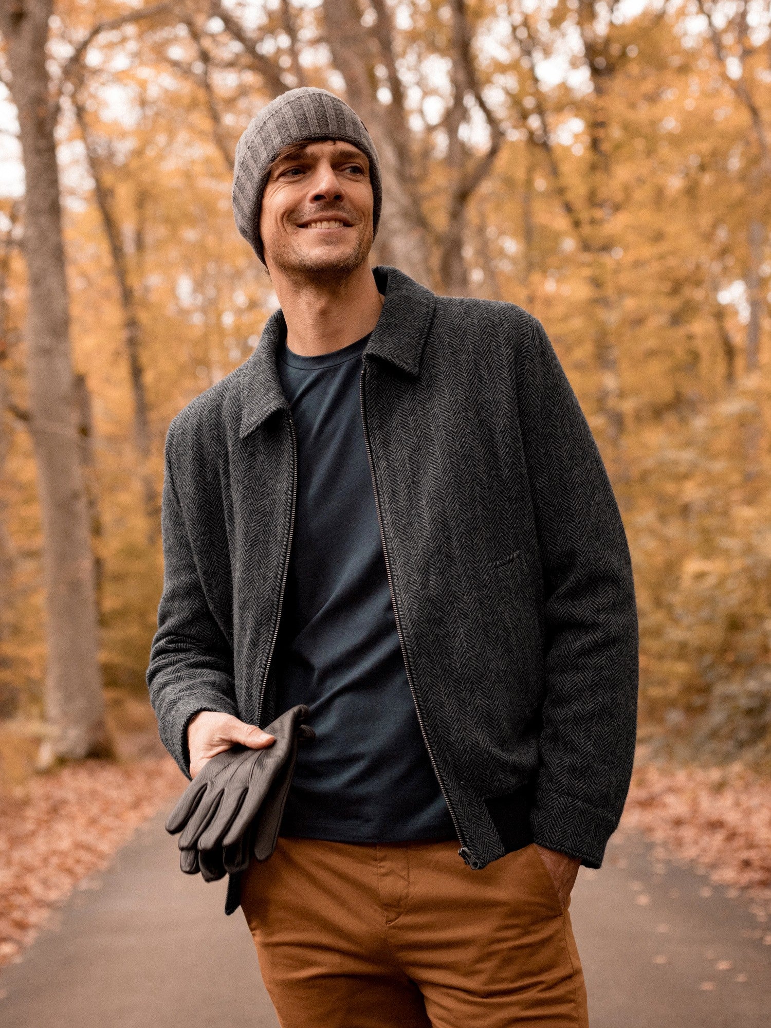 Blouson en laine à chevrons gris