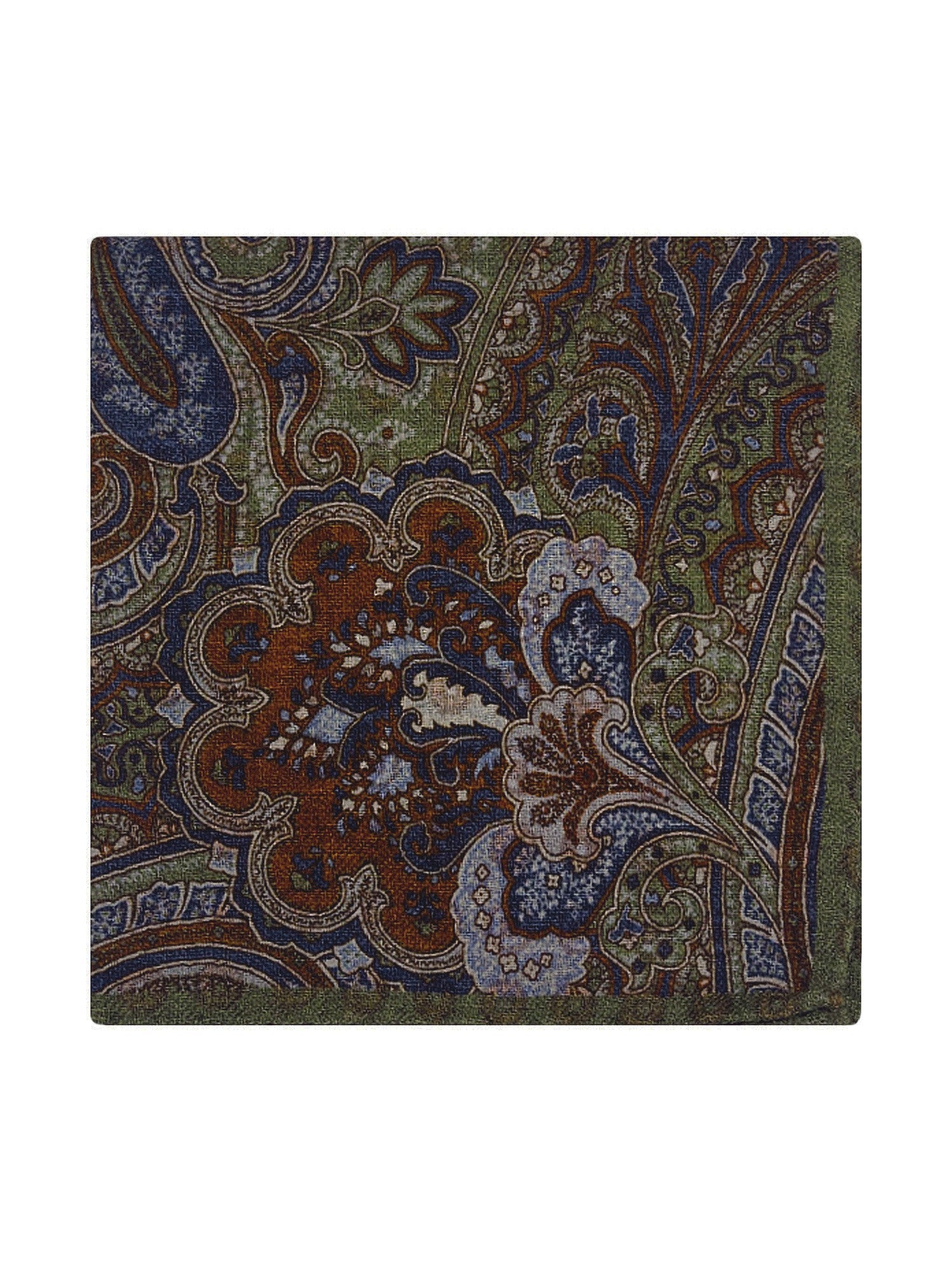 Pochette de costume à motif cachemire en laine réversible vert kaki