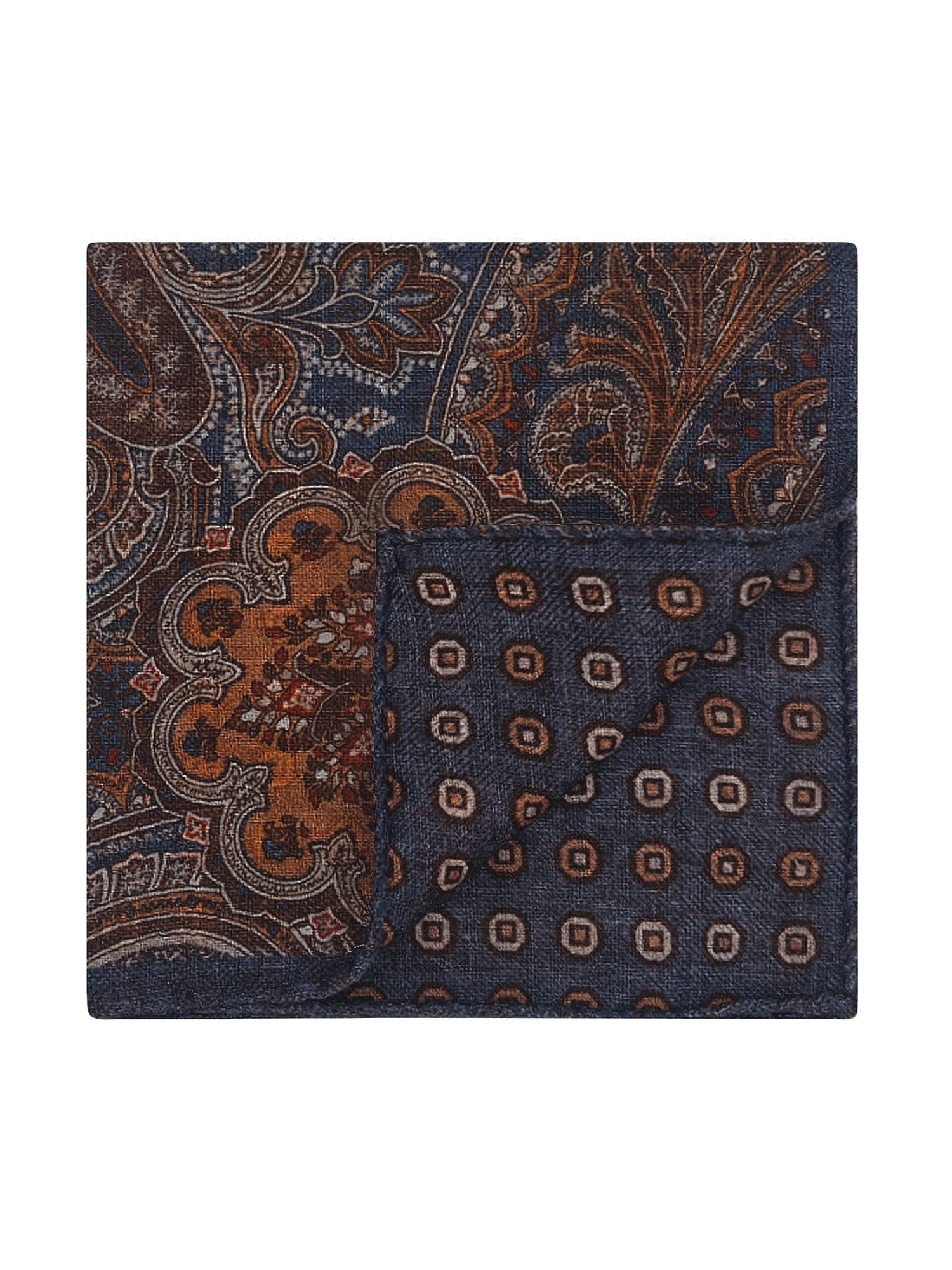 Pochette de costume à motif cachemire en laine réversible bleue