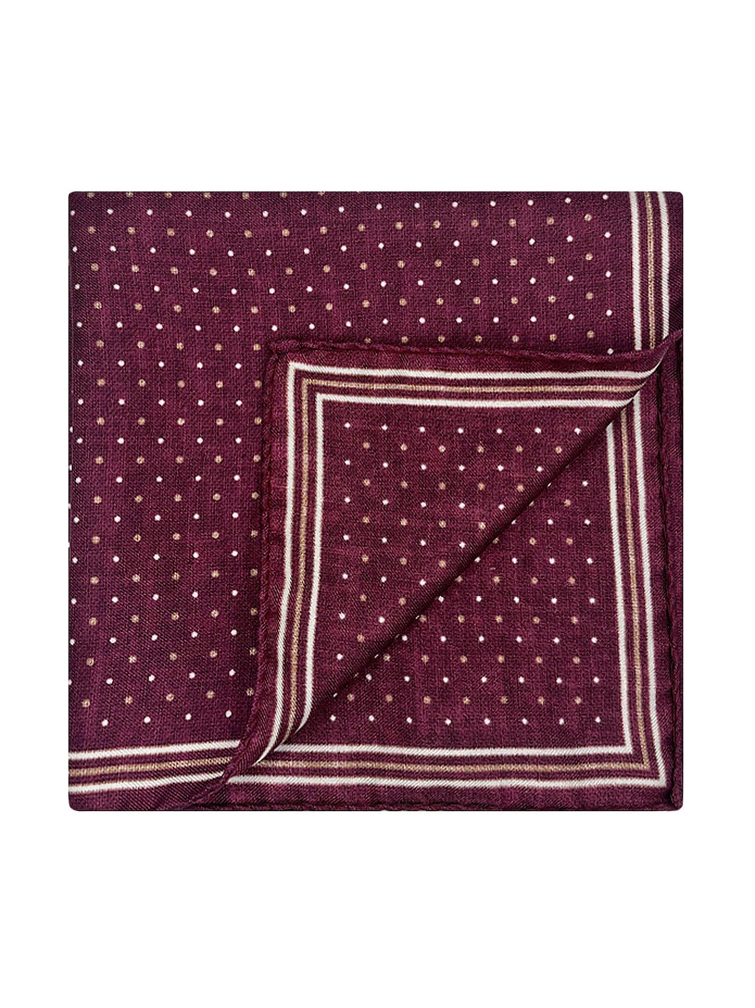 Pochette de costume bordeaux à pois beiges et blancs