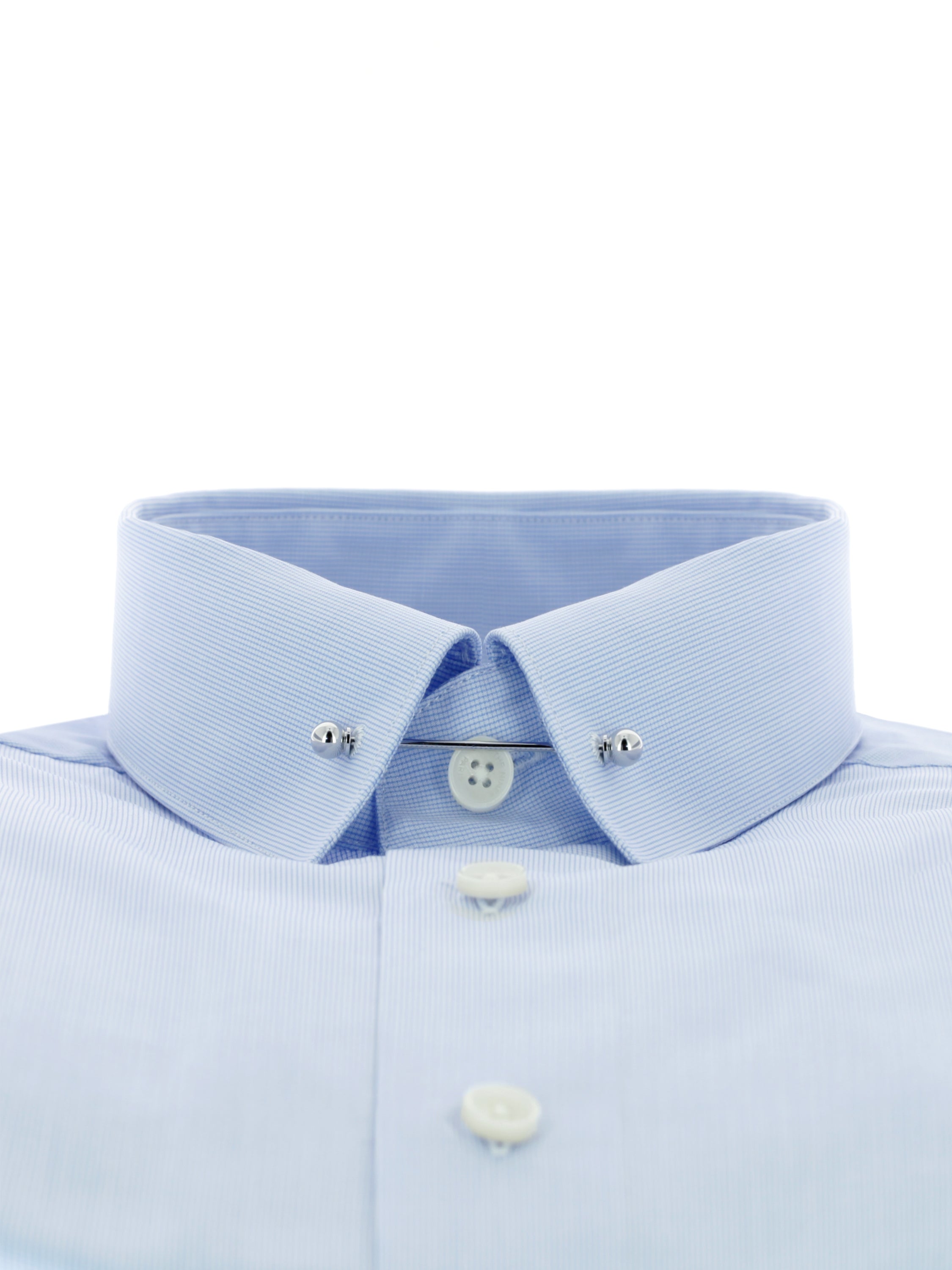 Blue check musketeer shirt with pin collar