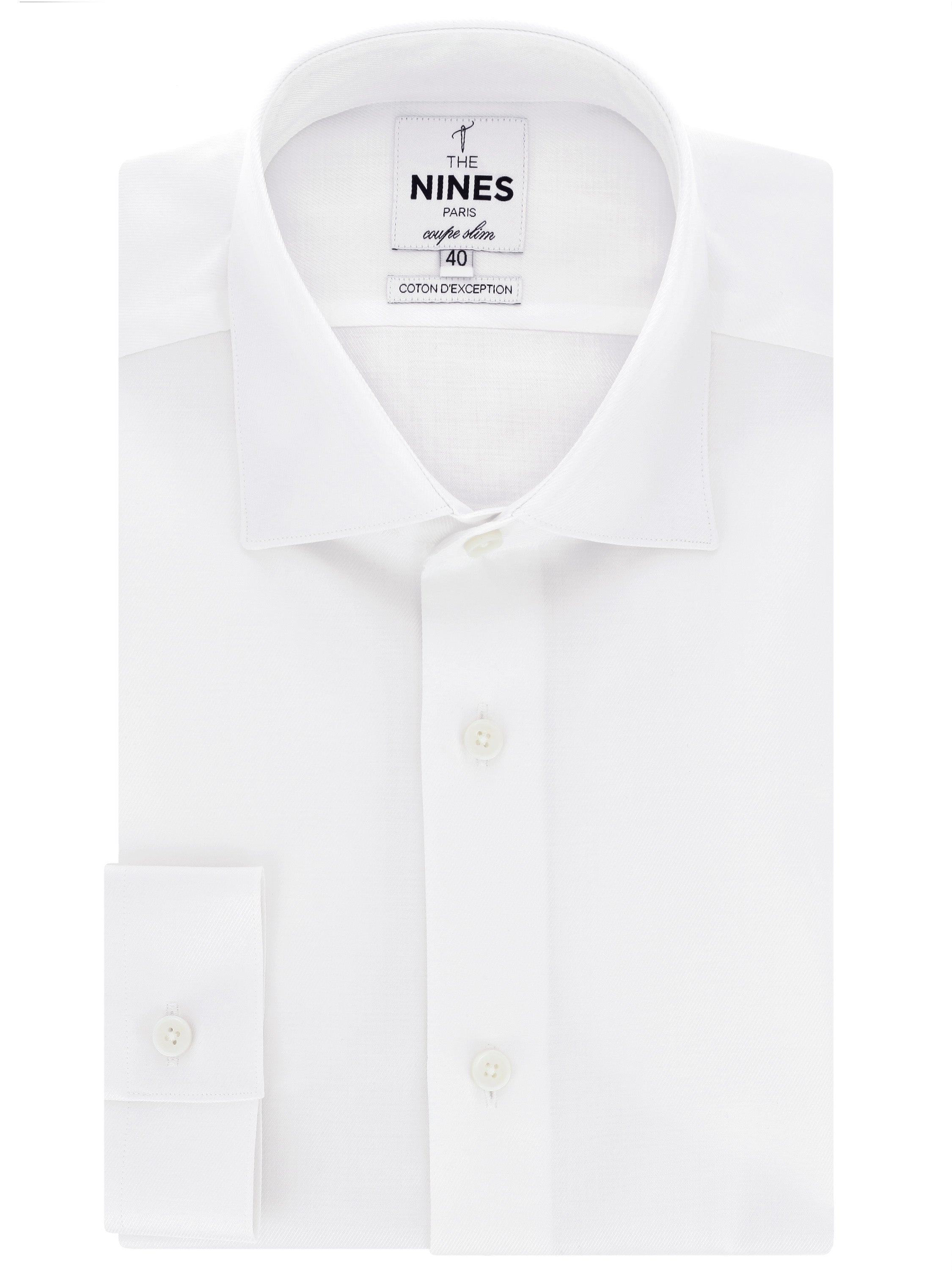 Chemise col italien en twill blanc