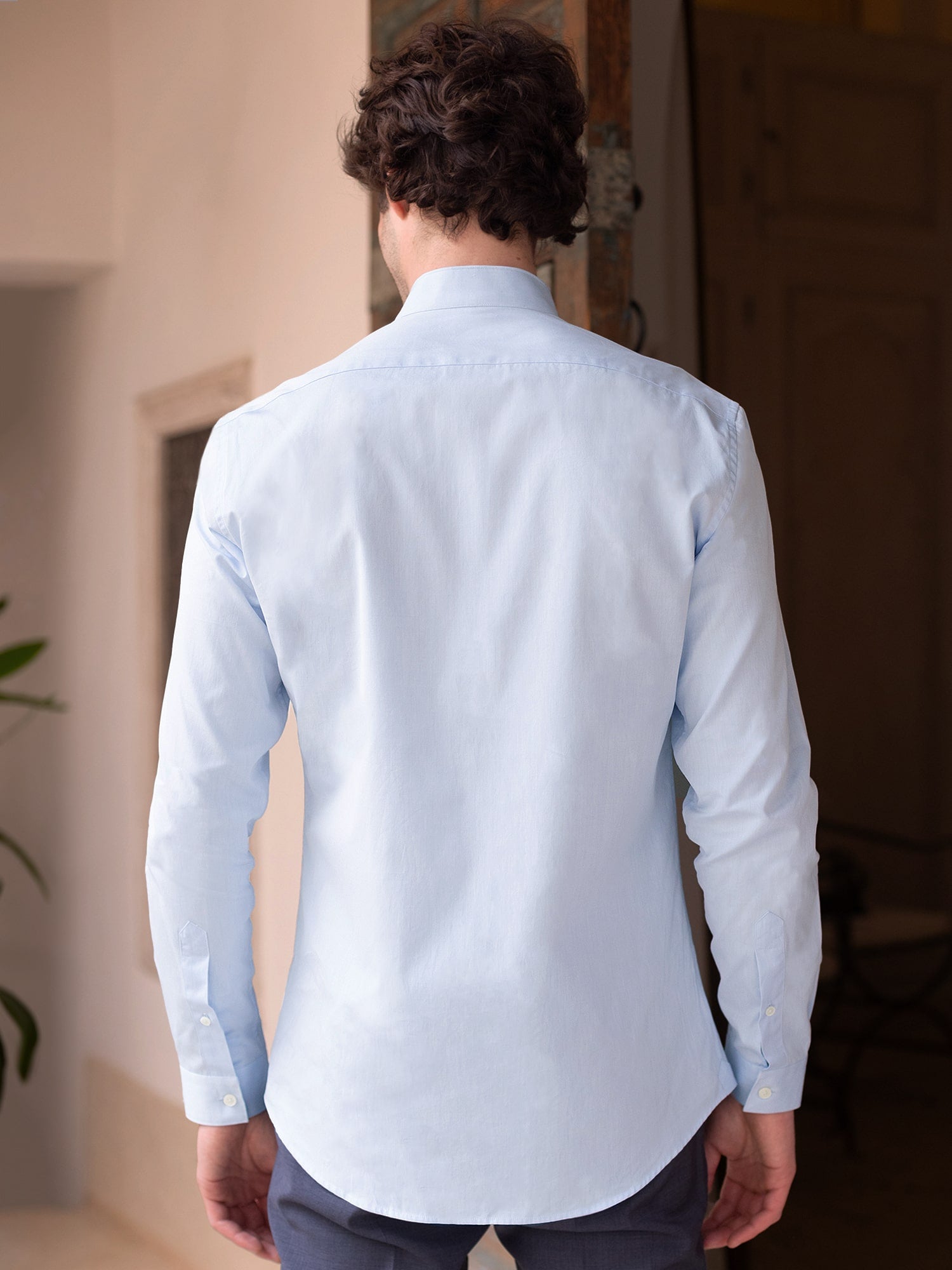 Chemise col inversé en popeline bleu ciel