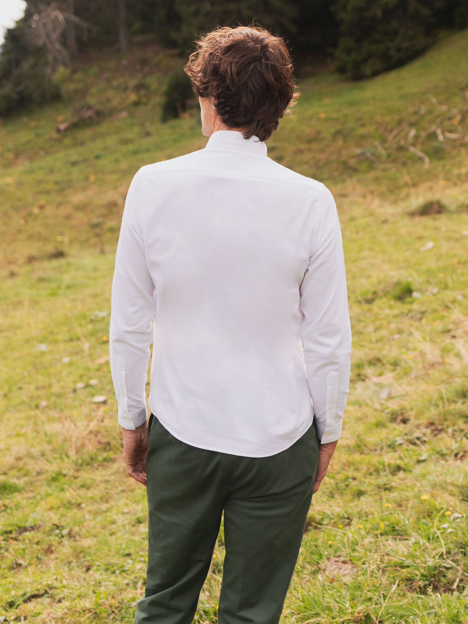 Chemise col mao en oxford gratté blanche