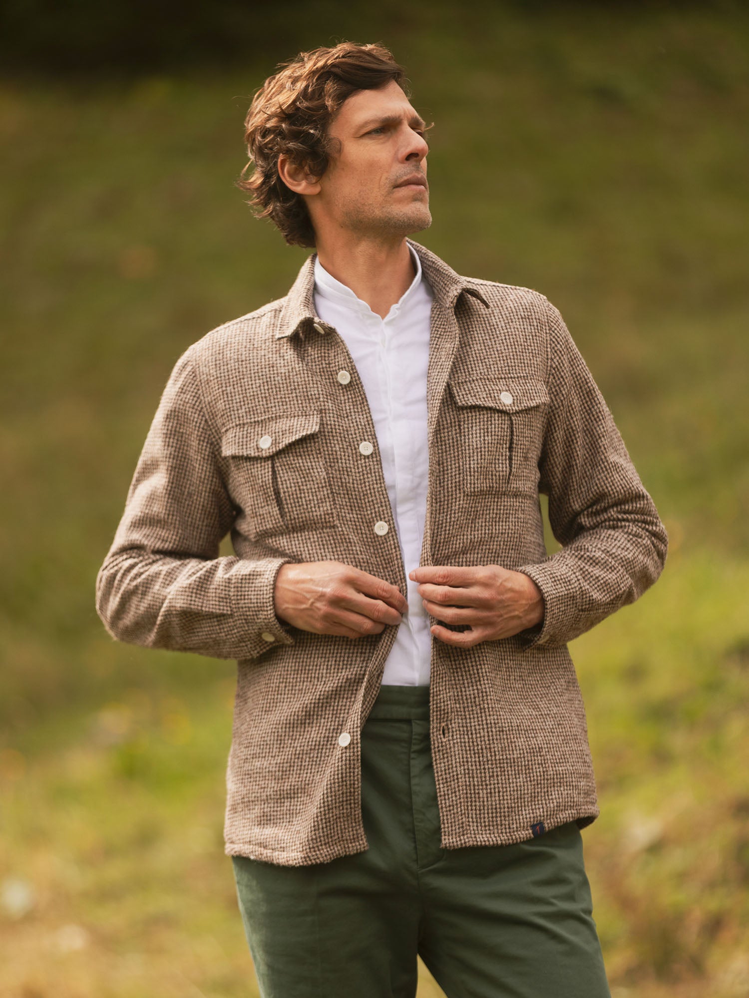 Overshirt beige in misto lana effetto mélange