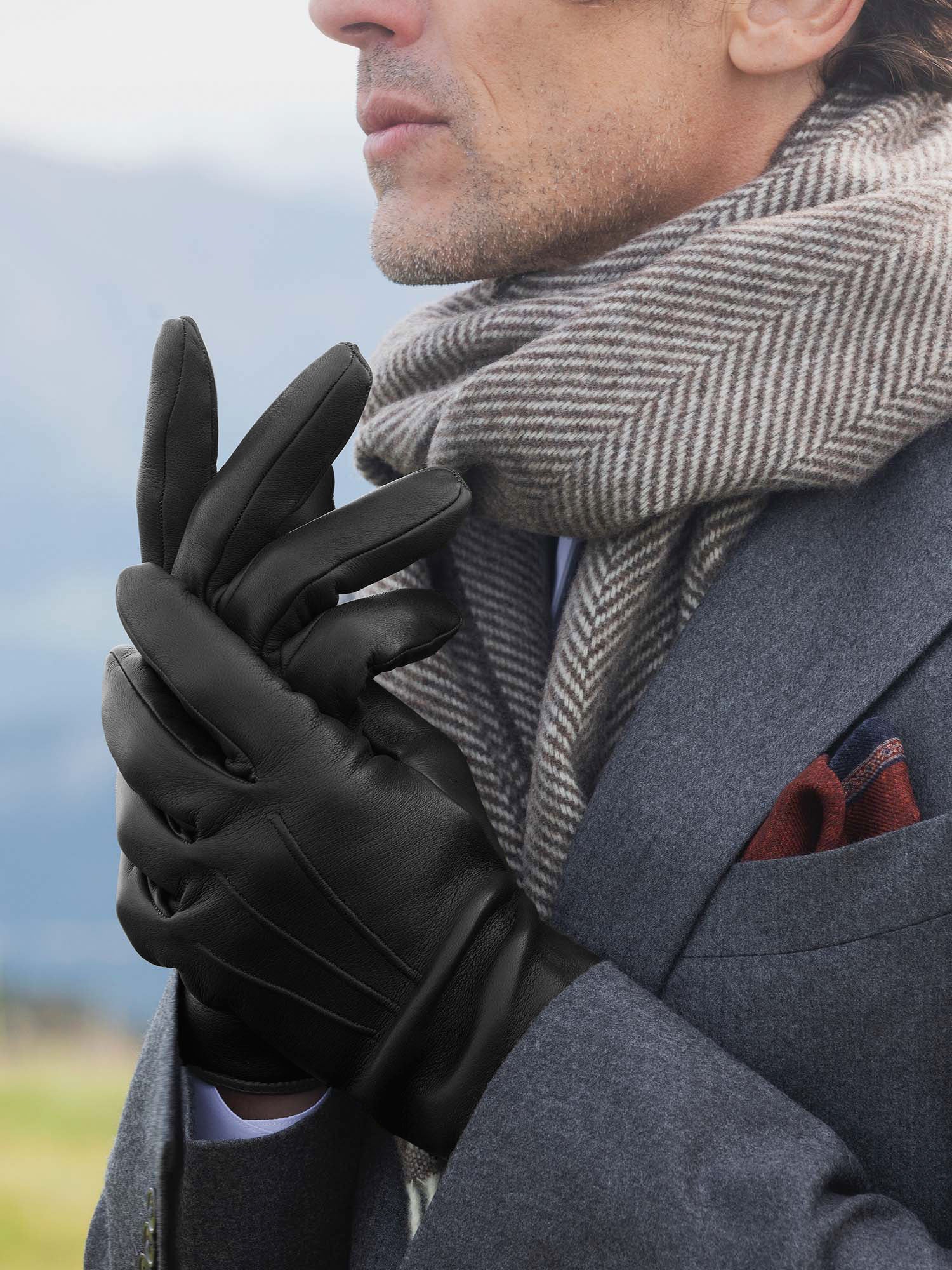 Gants en cuir noir doublure cachemire