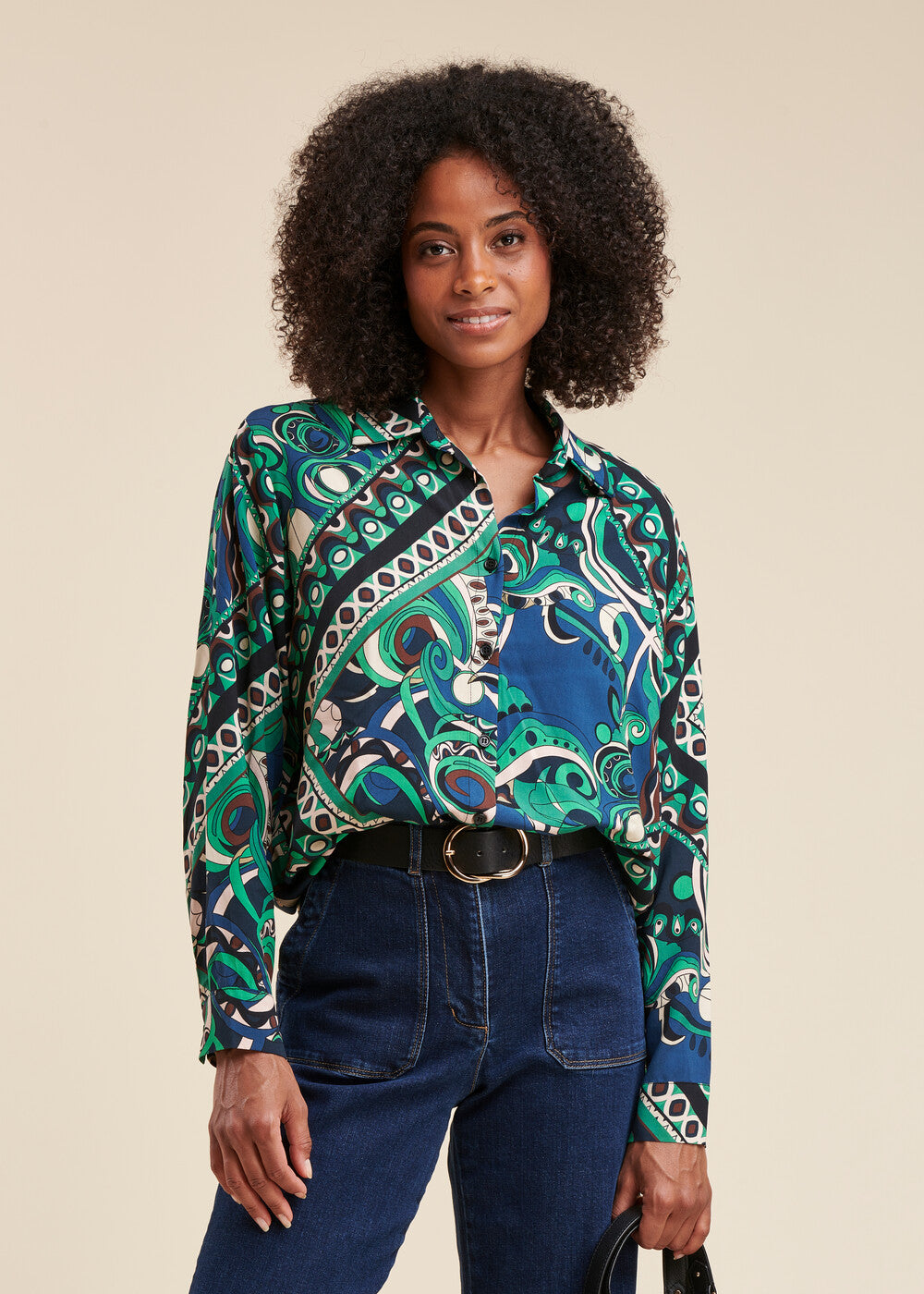 Chemise ample en viscose Ecovero à imprimé foulard