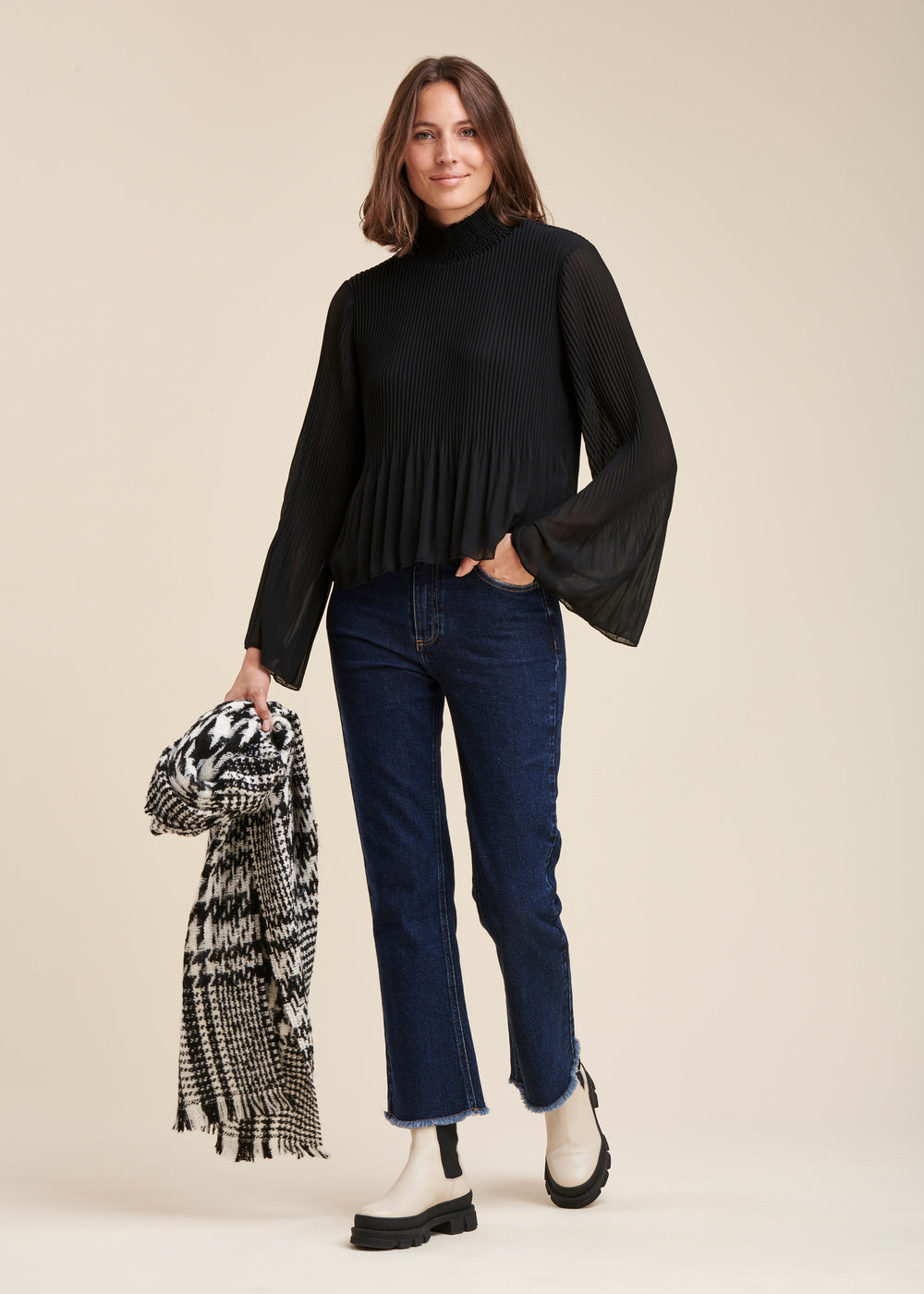 Top en voile de polyester plissé