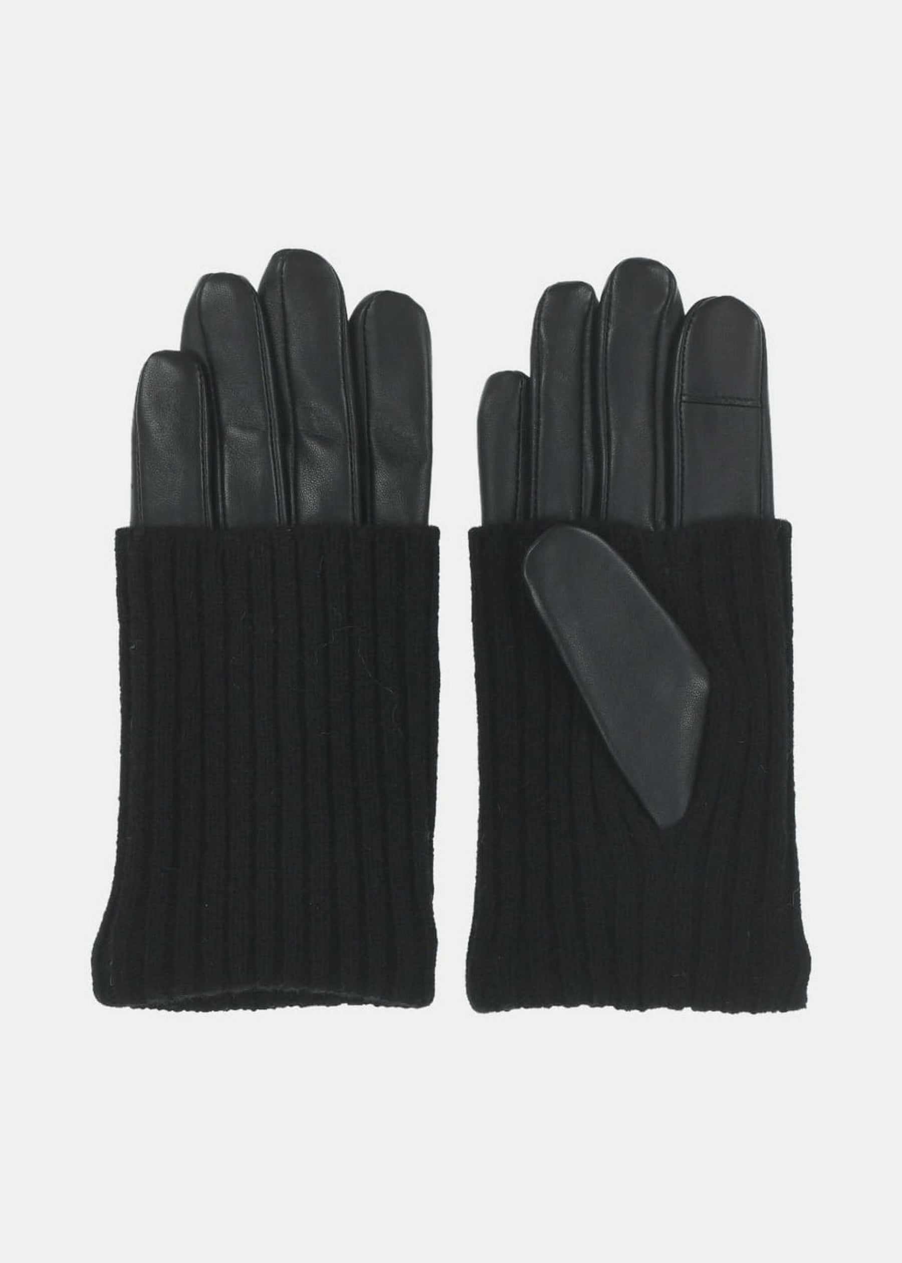 Gants noirs en laine et cuir