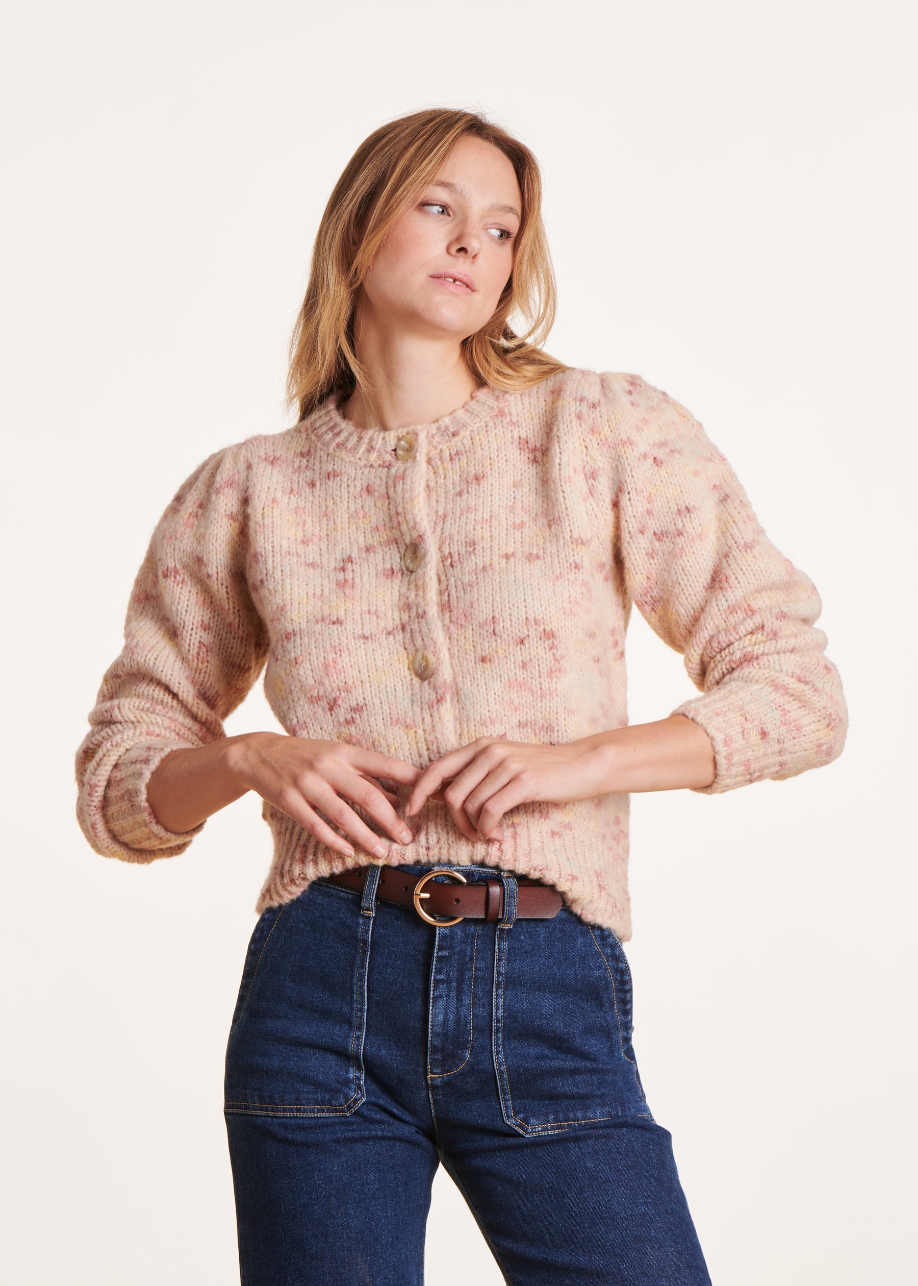 Gilet rose pâle ajusté à encolure ronde