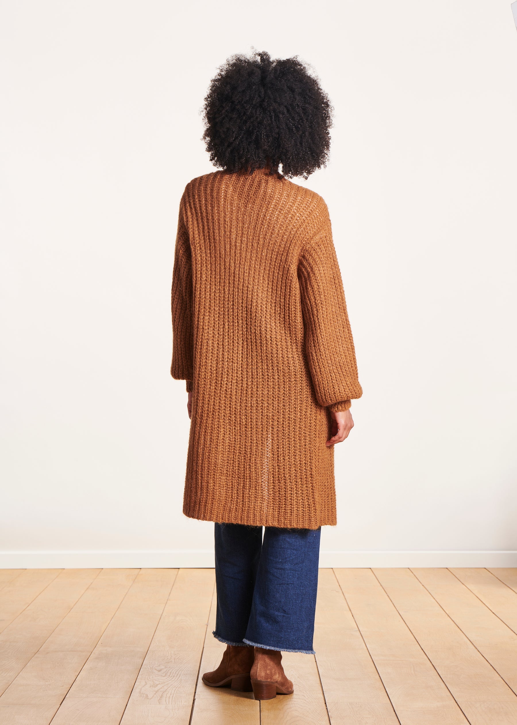 Gilet long camel ouvert