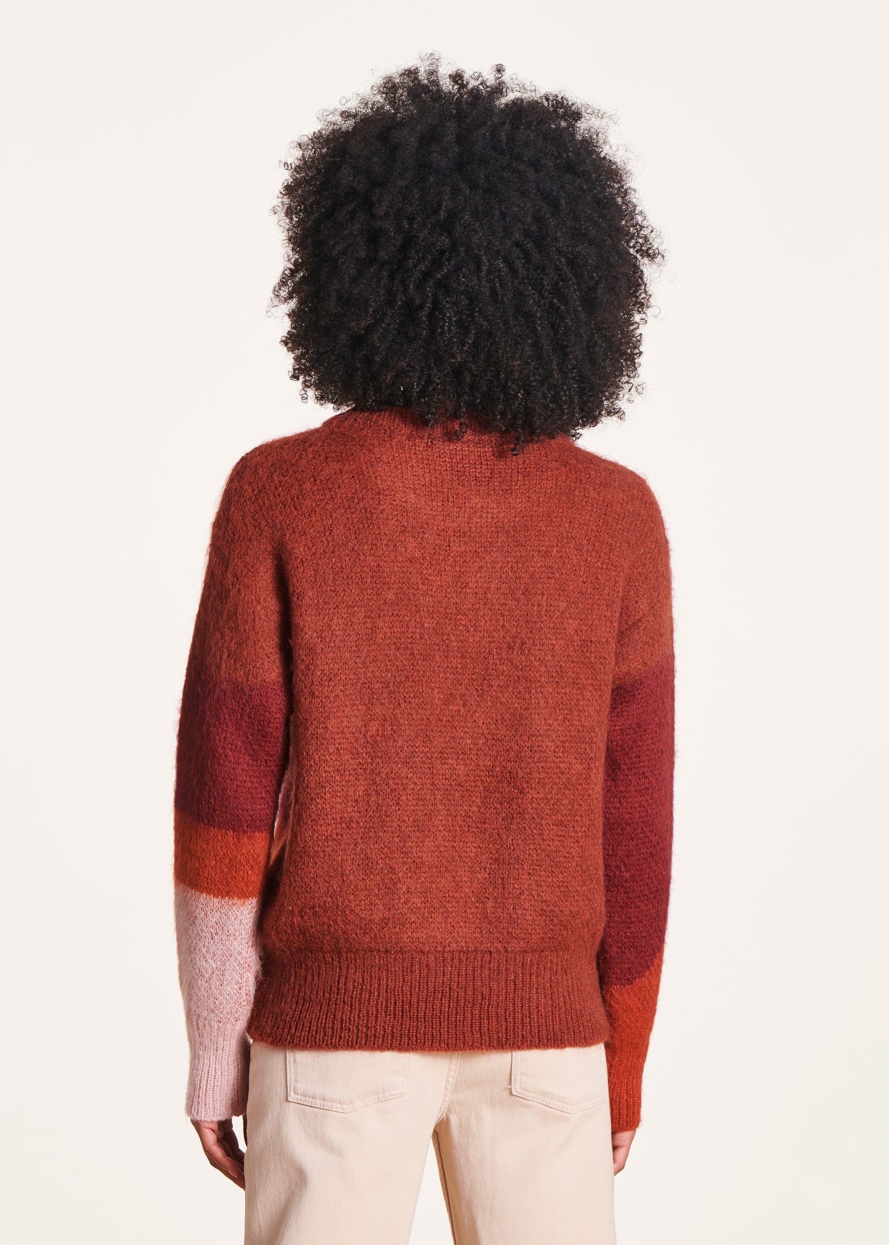 Pull droit terracotta en jacquard encolure ronde