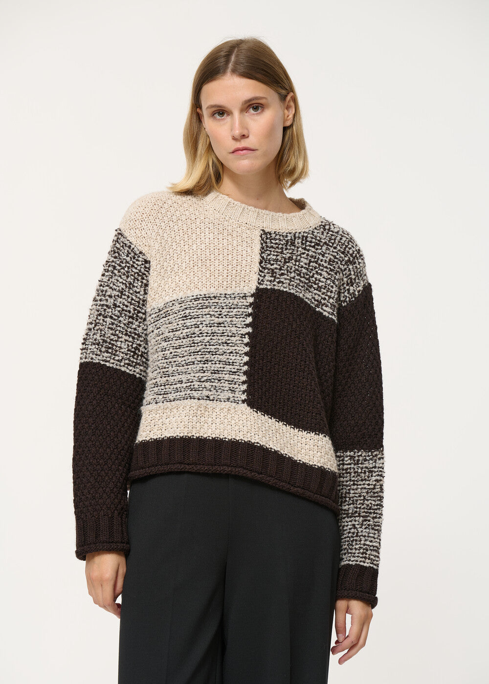 Pull marron oversize motif graphique - CHOCOLAT#couleur_CHOCOLAT