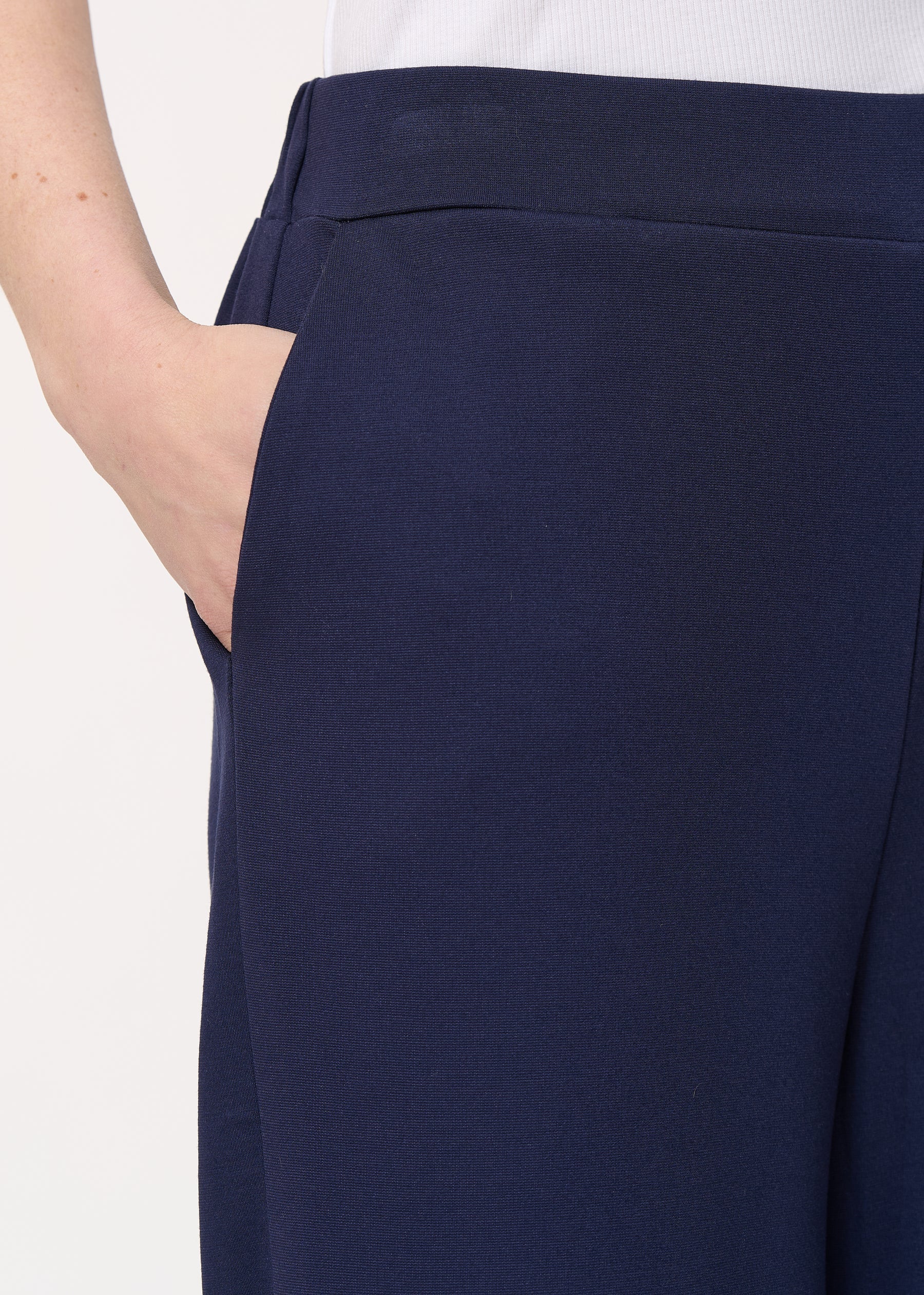 Pantalon bleu marine 7/8ème taille haute en jersey stretch - MARINE#couleur_MARINE