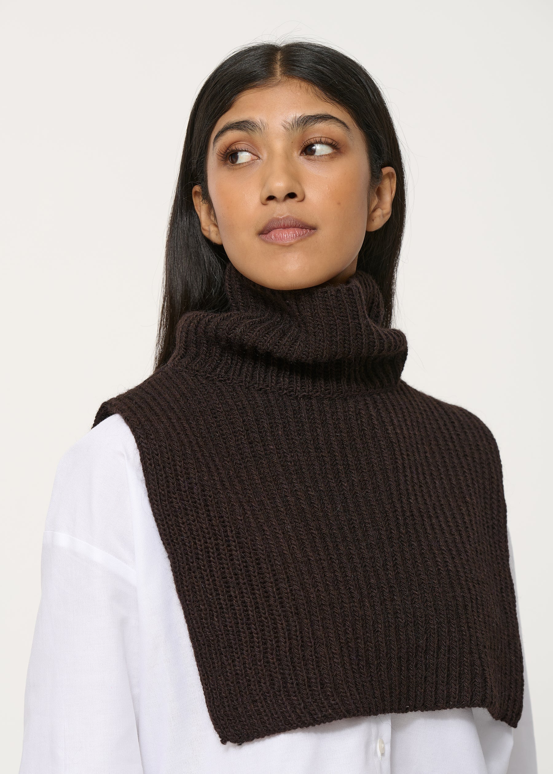 Plastron marron col roulé  - CHOCOLAT#couleur_CHOCOLAT