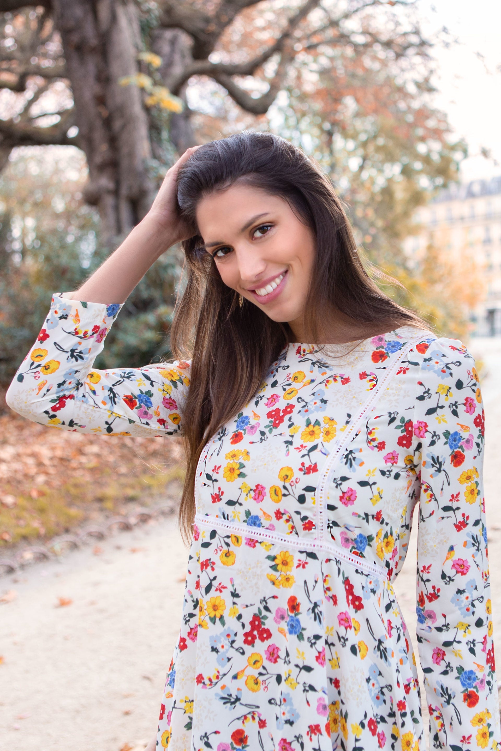 Alexia Dress Flowers White Red Yellow Background