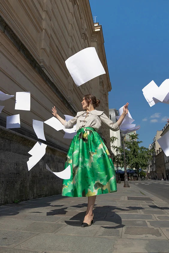 Ensemble : La Blouse rayée et La Jupe Mi Longue à fleurs